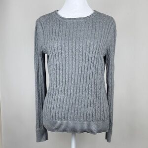 Izod Gray Cable Knit Pullover Crew Neck Long Sleeve Sweater Size Small